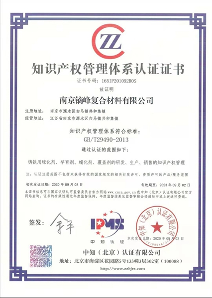 Intellectual Property Management System Certification Certificat